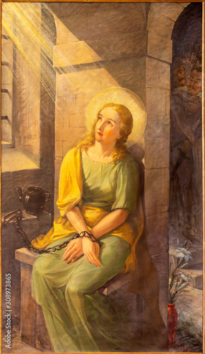 COMO, ITALY - MAY 9, 2015: The painting of St. Agathe in church Chiesa di San Andrea Apostolo (Brunate) by Torildo Conconi (1934).