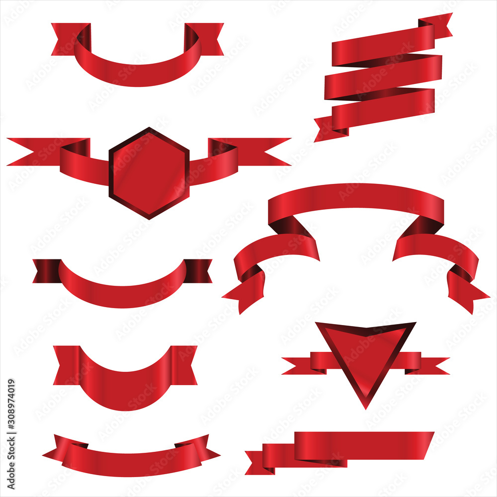 Red Ribbon Set In Isolated For Celebration And Winner Award Banner White Background, Vector Illustration Red Ribbon Set In Isolated For Celebration And Winner Award Banner White Background, Vector Illustration