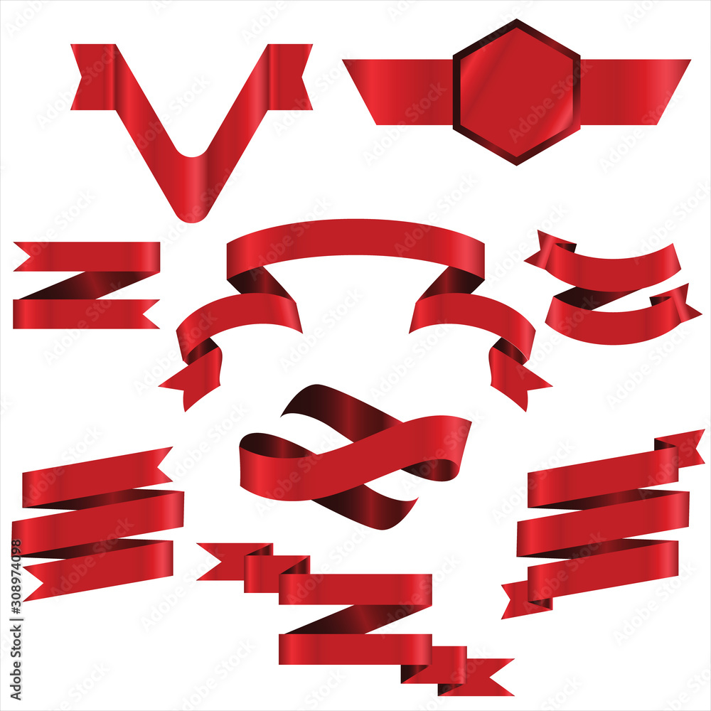Red Ribbon Set In Isolated For Celebration And Winner Award Banner White Background, Vector Illustration Red Ribbon Set In Isolated For Celebration And Winner Award Banner White Background, Vector Illustration