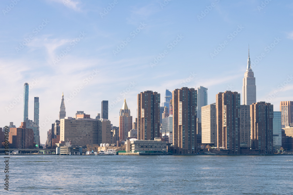 Manhattan Skylines of the Murray Hill and Kips Bay Neighborhoods along the East River in New York City