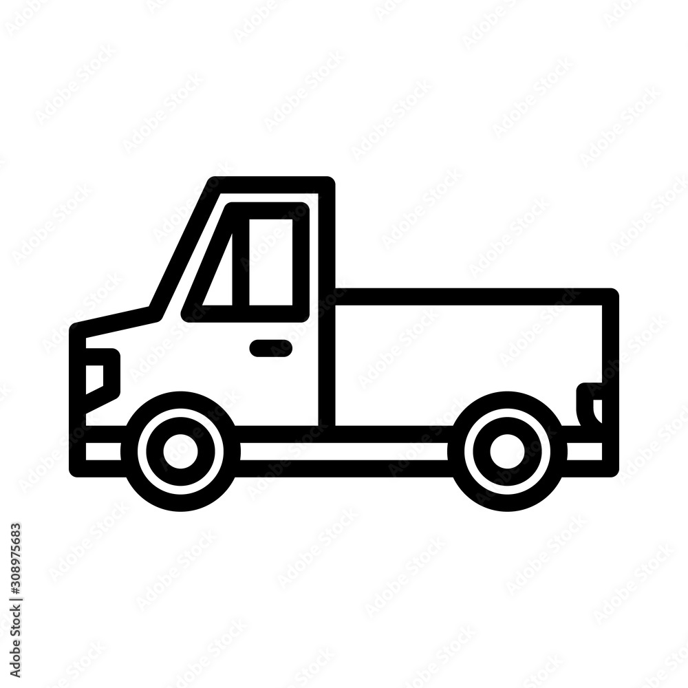 pickup truck isolated outline icon, vector and illustration