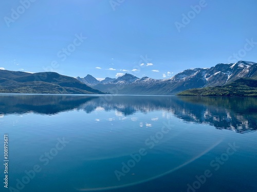 Reflections of mountains in the fjord, ⁨Halsa⁩, ⁨Nordland⁩, ⁨Norway⁩