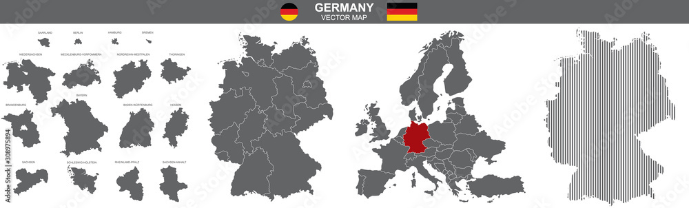set of vector maps of Germany on white background