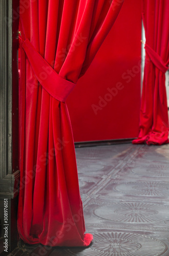 red velvet curtains with copy space