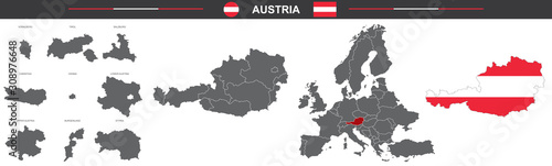 set of vector maps of Austria on white background
