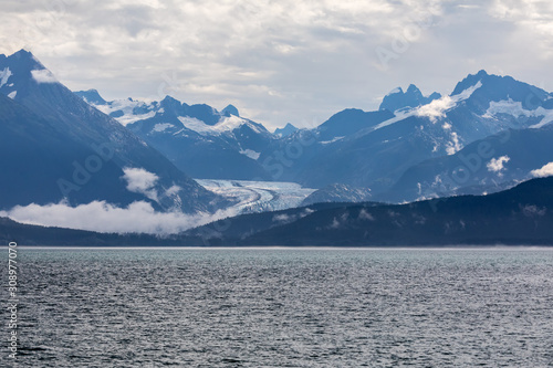 Beautiful view of a Glacier with snow covered mountains