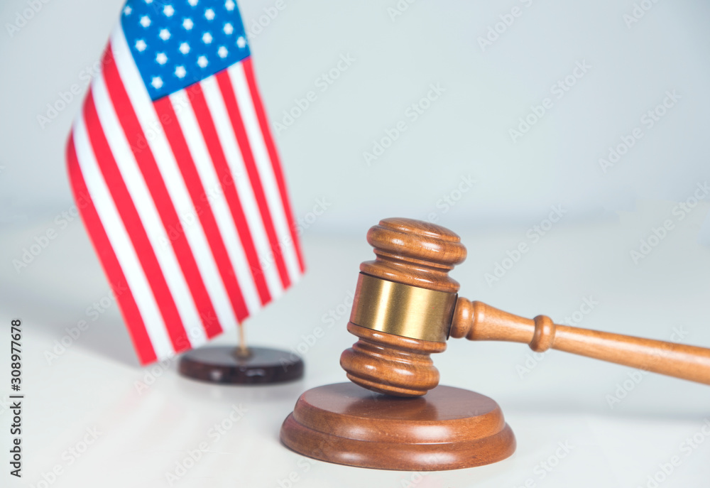 wooden judge with american flag
