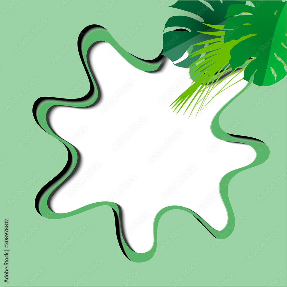 Fototapeta premium Green monstera leaves pattern for nature concept with frame,tropical leaf of paper art style