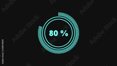 Animated Round interface element download, wait, download. Alpha channel.Percentages in the center of the ring. The glow of the numbers. Rounded Lines at the edges.4K.