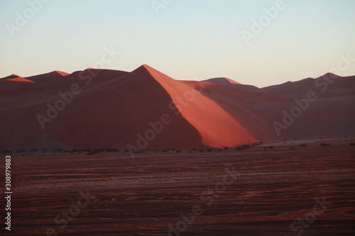 Huge Red sand dunes in Sossusvlei desert in Namibia in the sunrise