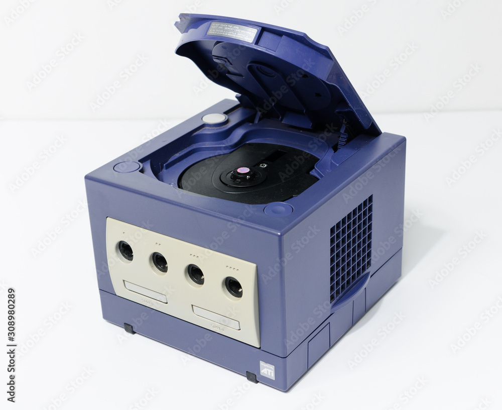 london, england 05/052019 A Purple Nintendo Game Cube Console on a ...