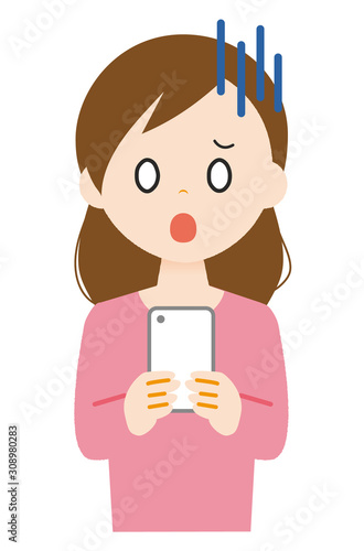 女性　スマートフォン　操作　ショック