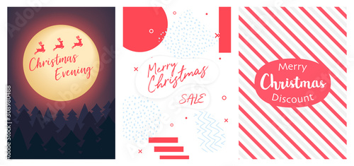 Merry Christmas a4 Flyer Banner poster template vector illustration offer holiday greeting card pack set