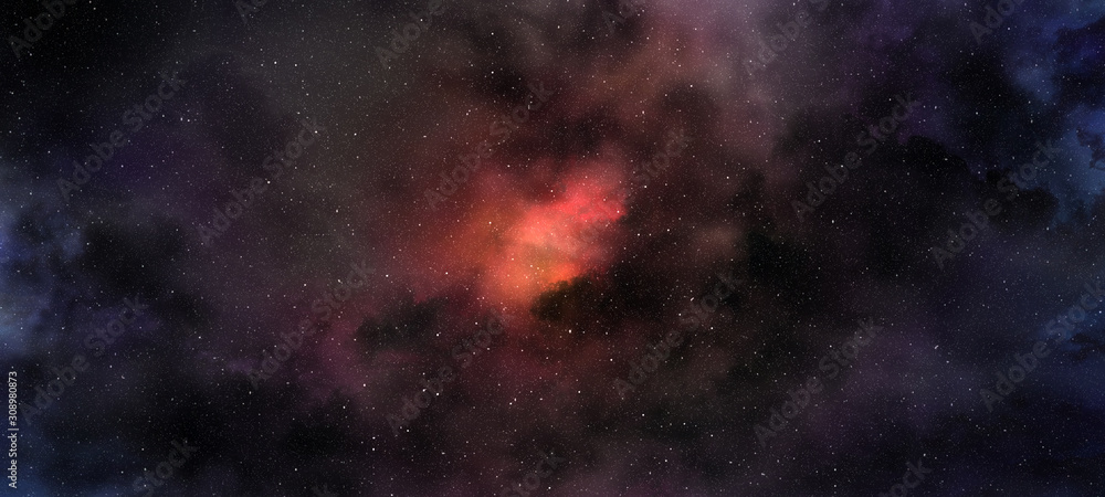 purple red glowing nebula in the starry sky