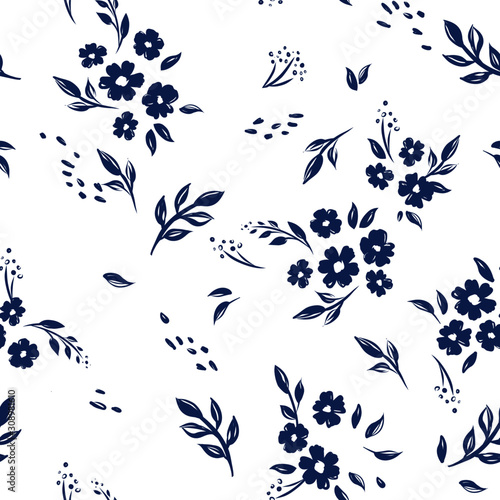 Seamless cute floral vector pattern background. Flower pattern on white background