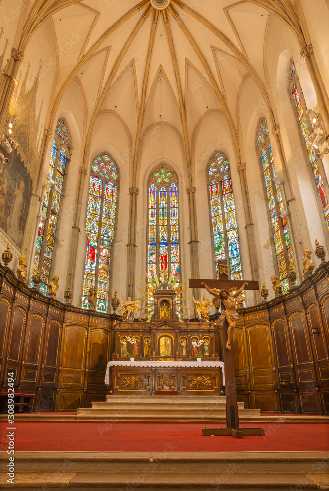 TRNAVA, SLOVAKIA - OCTOBER 14, 2014: The nave of the gothic St. Nicholas church.