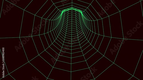abstact network tunnel grid, 4K, green and black seamless loop. Network cyber technology. Futuristic perspective grid background texture.