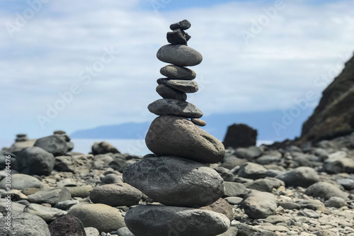 stone piramid on the stone beach in Madeira