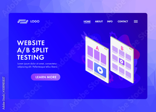Website  A-B comparison, Split test online experiment. Comparing A and B web pages with different elements to identify better user convenience. UI isometric vector web page template for landing page