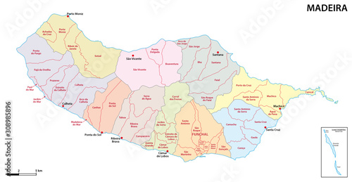 Administrative map of the Portuguese island of Madeira