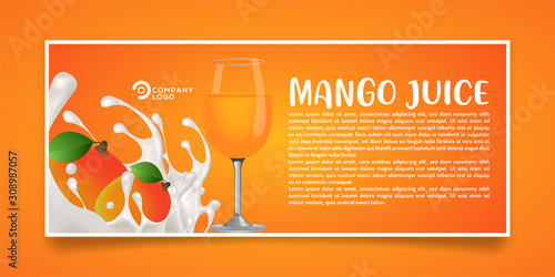 Background illustration of mango juice and milk. background for fruit products. 