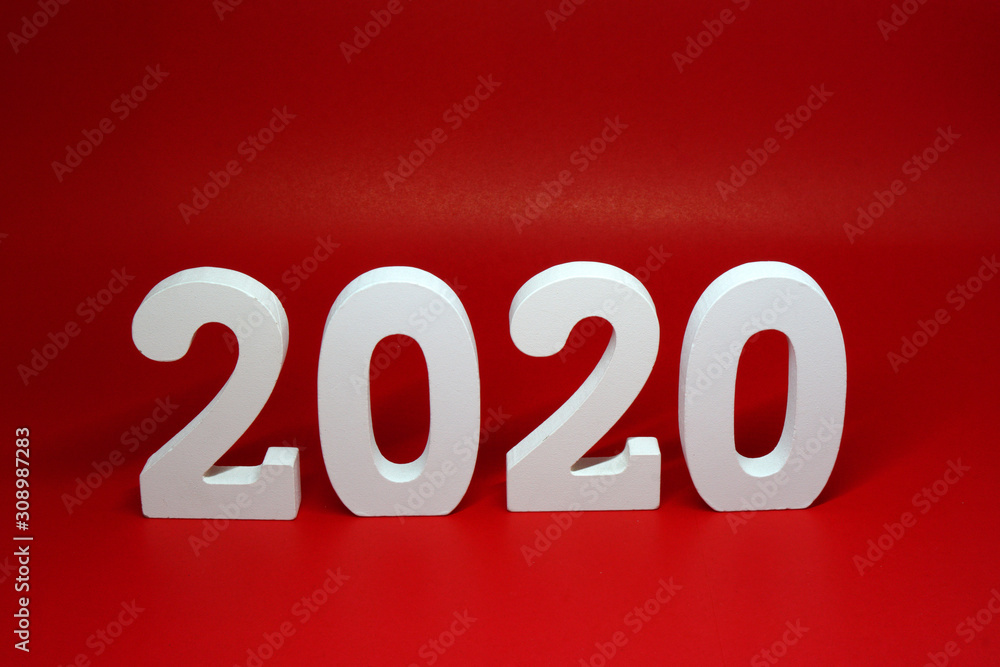 2020 number wooden figures object on red background - Happy new year 2020 , Chinese new year - red concept 2020 number wooden figures object on red background - Happy new year 2020 , Chinese new year - red concept