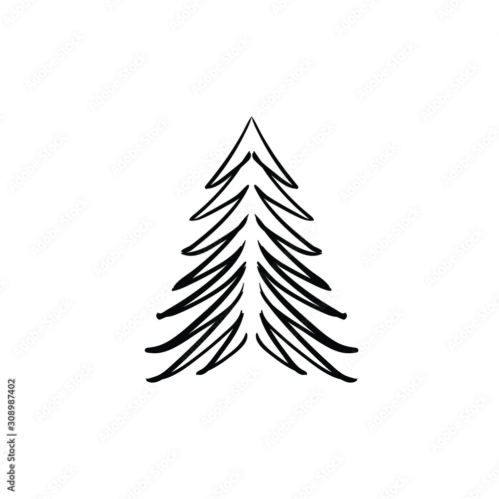 Obraz premium Christmas tree doodle pine tree sketch tree drawing holiday decoration star ornament retro Xmas