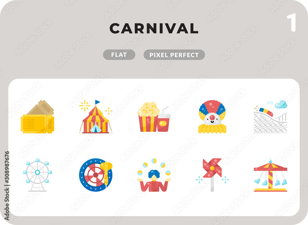 Carnival Flat  Icons Pack for UI. Pixel perfect thin line vector icon set for web design and website application.