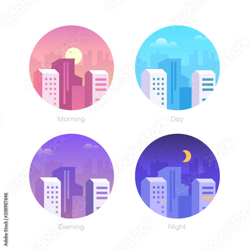 City day - set of flat design style vector elements