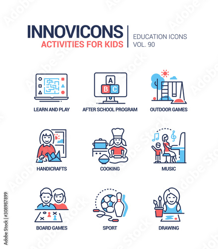 Activities for kids - line design style icons set