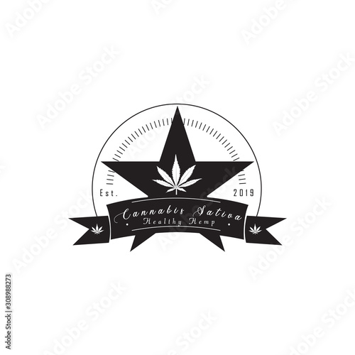 vintage logo design of hemp with star background for your emblem,badge or brand symbol