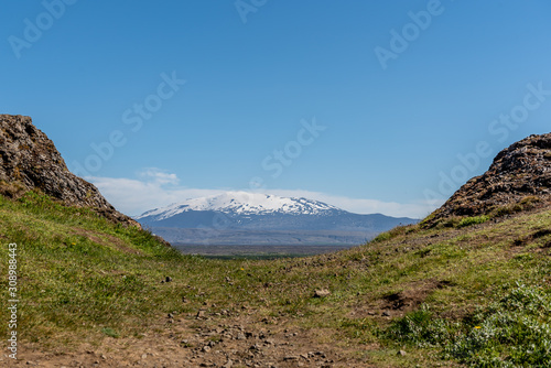 Wulkan, ośnieżony szczyt, Islandia