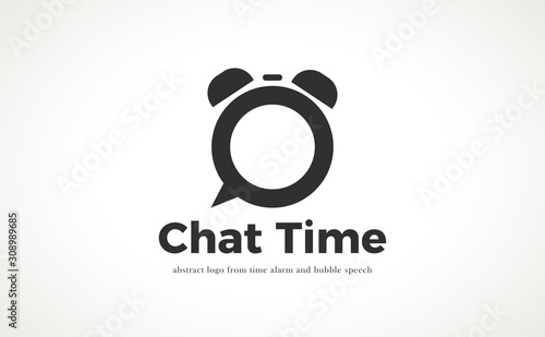 abstract sign of bubble chat mixed with alarm clock.