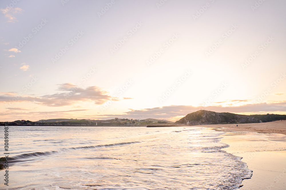 View of a beach at dawn in northern Spain.