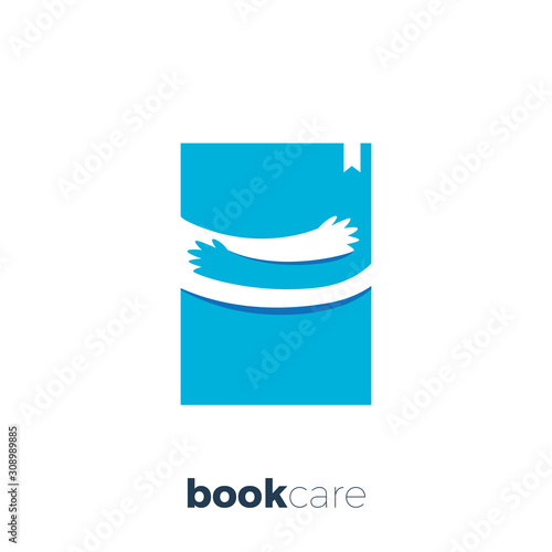 blue book with hand embrace. Isolated Vector Illustration
