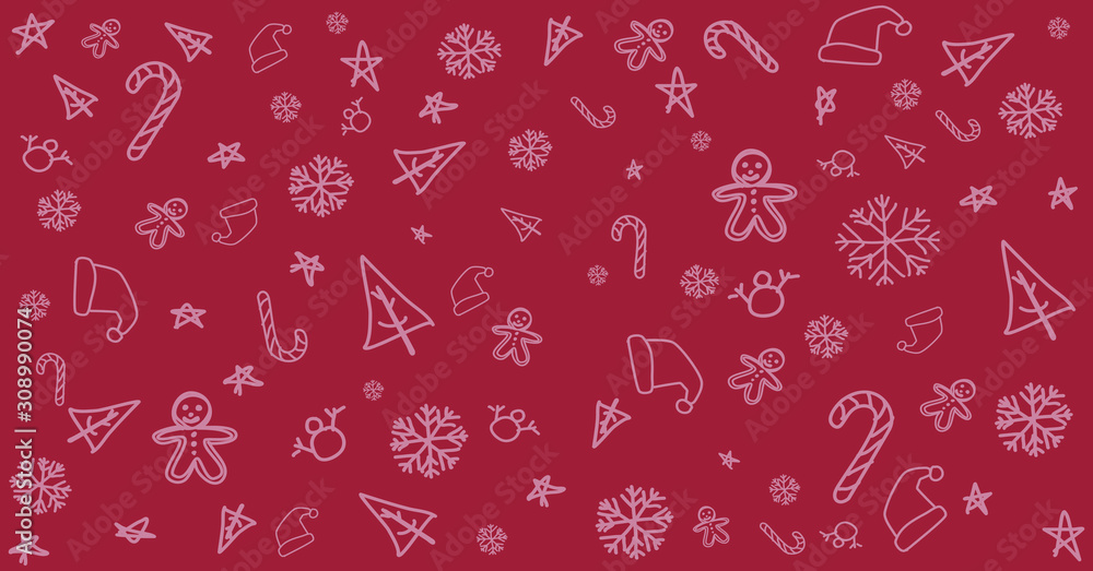 Christmas symbols on red background. Christmas symbols on red background.