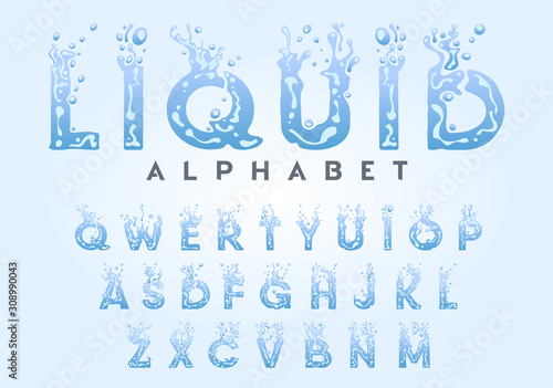Liquid alphabet - water letters set, vector illustration