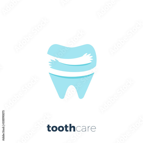 tooth with hand embrace. Isolated Vector Illustration