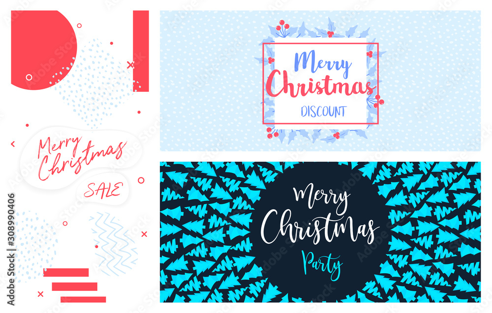 Naklejka premium Merry Christmas DL cover Flyer Banner poster template vector illustration offer holiday greeting card pack set