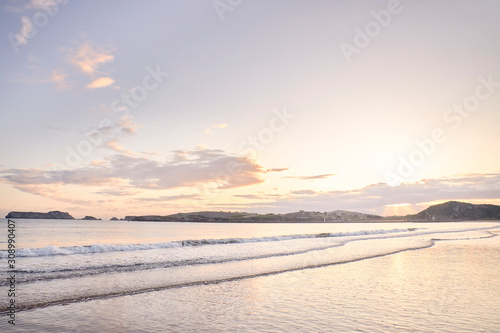 View of a beach at dawn in northern Spain.