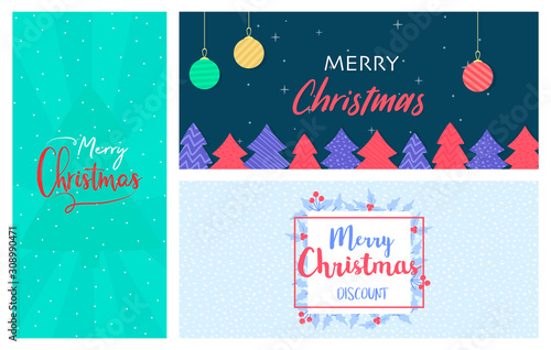 Merry Christmas DL cover Flyer Banner poster template vector illustration offer holiday greeting card pack set