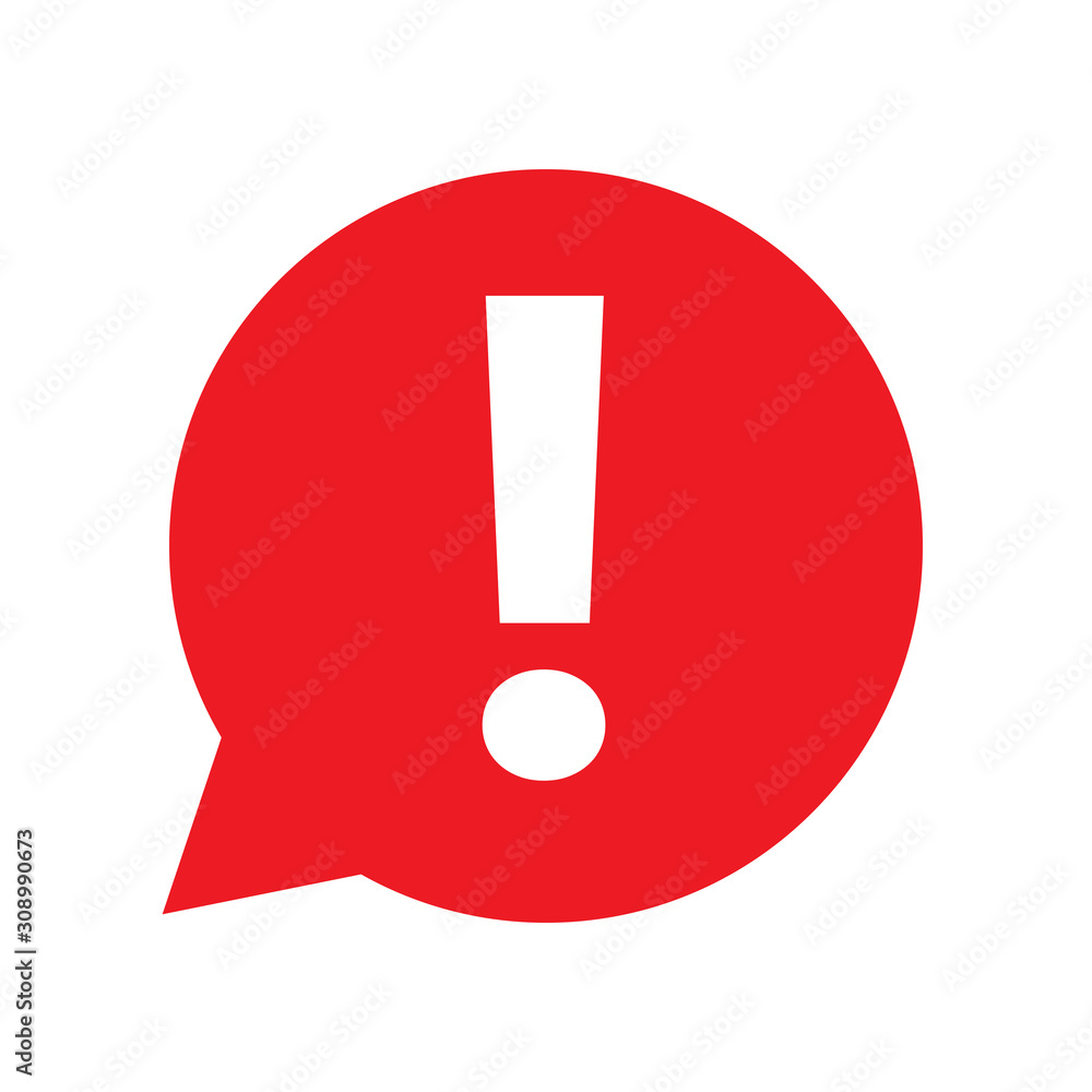 Red Bubble text with an exclamation mark inside Red Bubble text with an exclamation mark inside