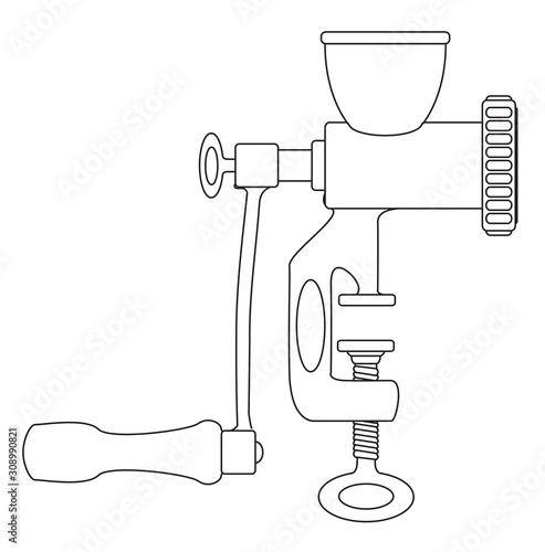 Old Cast Iron Meat Grinder In Outline