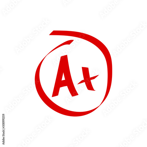Free Download Grade A Plus result icon. School red mark handwriting. A plus in circle isolated on white background. Vector illustration - GFXLoad