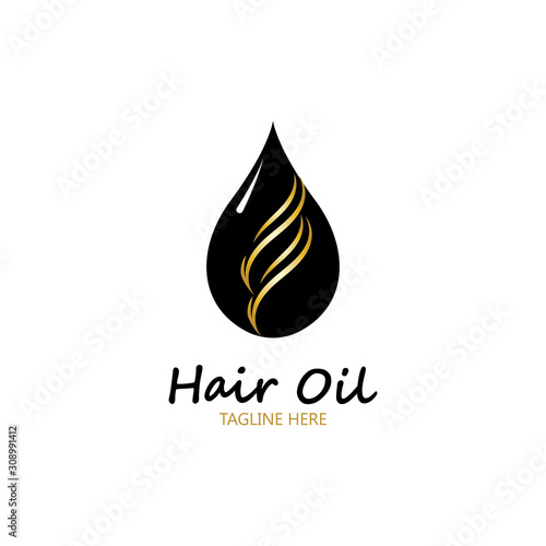 hair oil essential logo with drop oil and hair logo symbol-vector