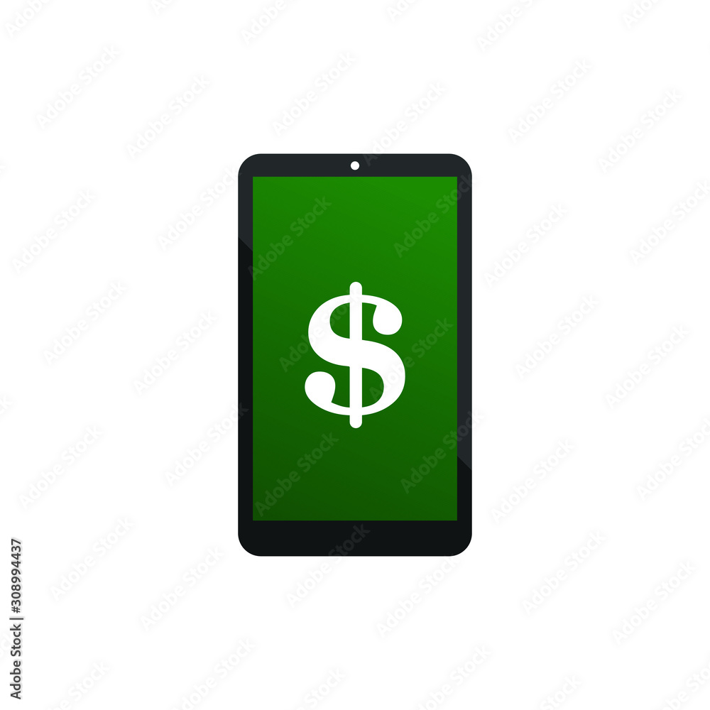 Phone with dollar symbol on the screen. Money icon on mobile. Vector illustration Phone with dollar symbol on the screen. Money icon on mobile. Vector illustration