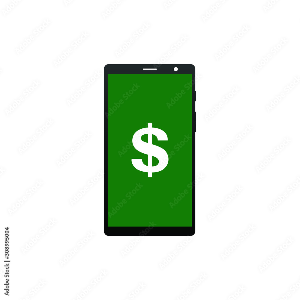 Phone with dollar symbol on the screen. Money icon on mobile. Vector illustration Phone with dollar symbol on the screen. Money icon on mobile. Vector illustration