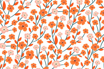 Ingelijste posters Oranje patronen Botanische lentebloemen oranje pastel  © Diana  Sityaeva 