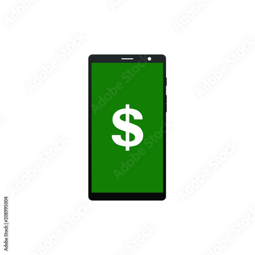 Phone with dollar symbol on the screen. Money icon on mobile. Vector illustration