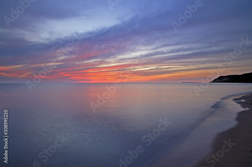Lake Michigan shoreline at sunset, Sleeping Bear Dunes National Lakeshore, Michigan, USA 